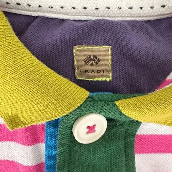 FRADI Men's Pink Striped S/S Polo Shirt Colorful Vibrant 90's Y2K, Size S - Picture 2 of 6